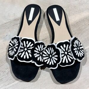 H&M Womens Black Floral Slide Sandals Size 38 EU 7.5 US Resort Wear Shoes